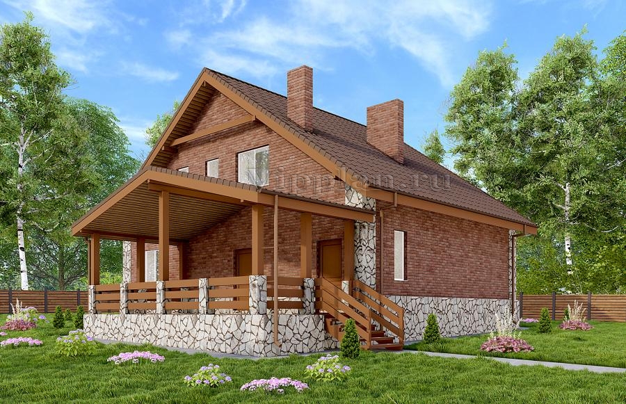 Одноэтажный дом с мансардой, террасой и комнатой отдыха